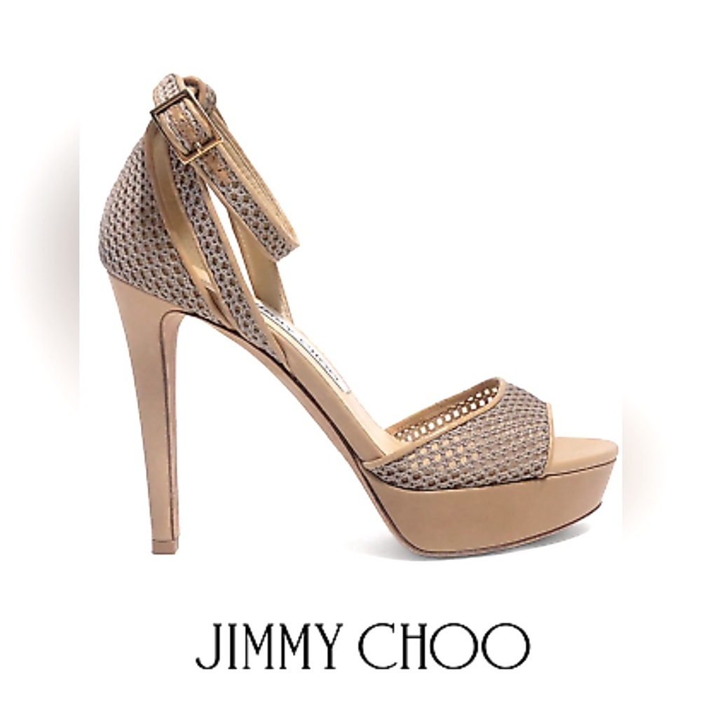 Jimmy Choo Kayden Beige Leather Mesh 38.5 EUR 8.5 US Platform Sandals